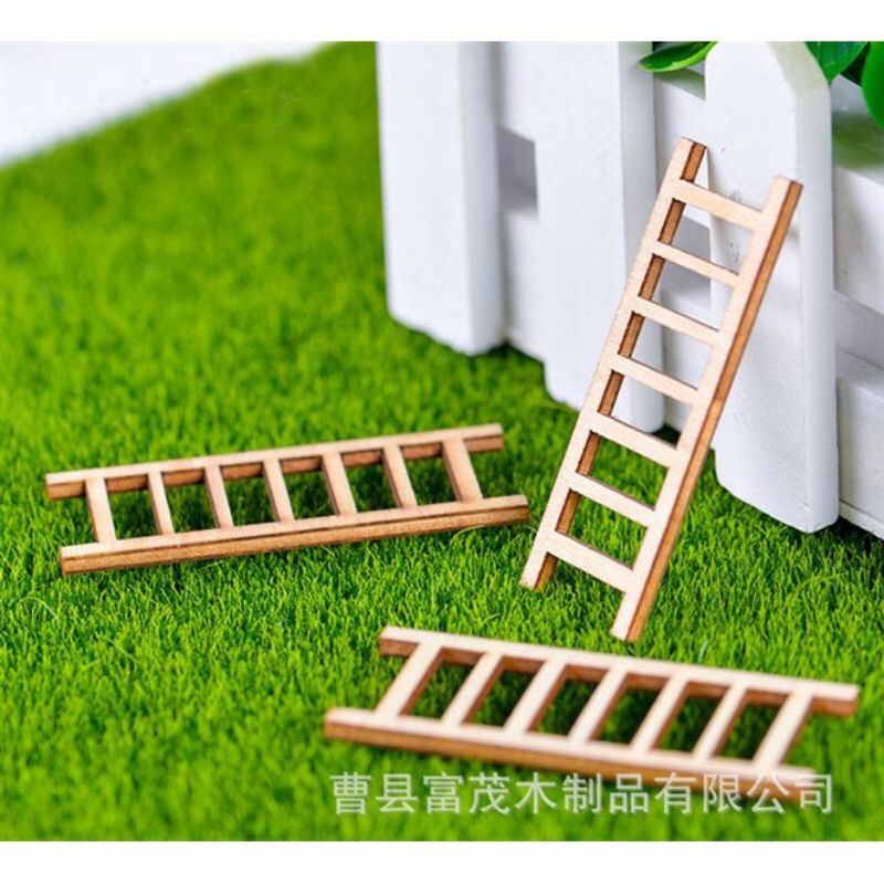 Mô hình tiểu cảnh trang trí chậu cây thang gỗ mini decor sân vườn