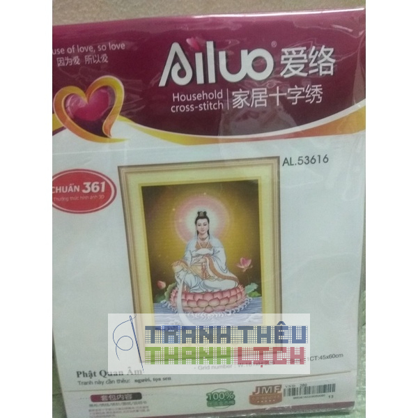 TRANH ĐÍNH ĐÁ - Tranh thêu chữ thập Phật Bà Quan Thế Âm Bồ Tát 88729 53616- tự đính thêu
