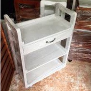 Kệ gỗ 3 tầng trắng spa , xe đẩy gỗ
