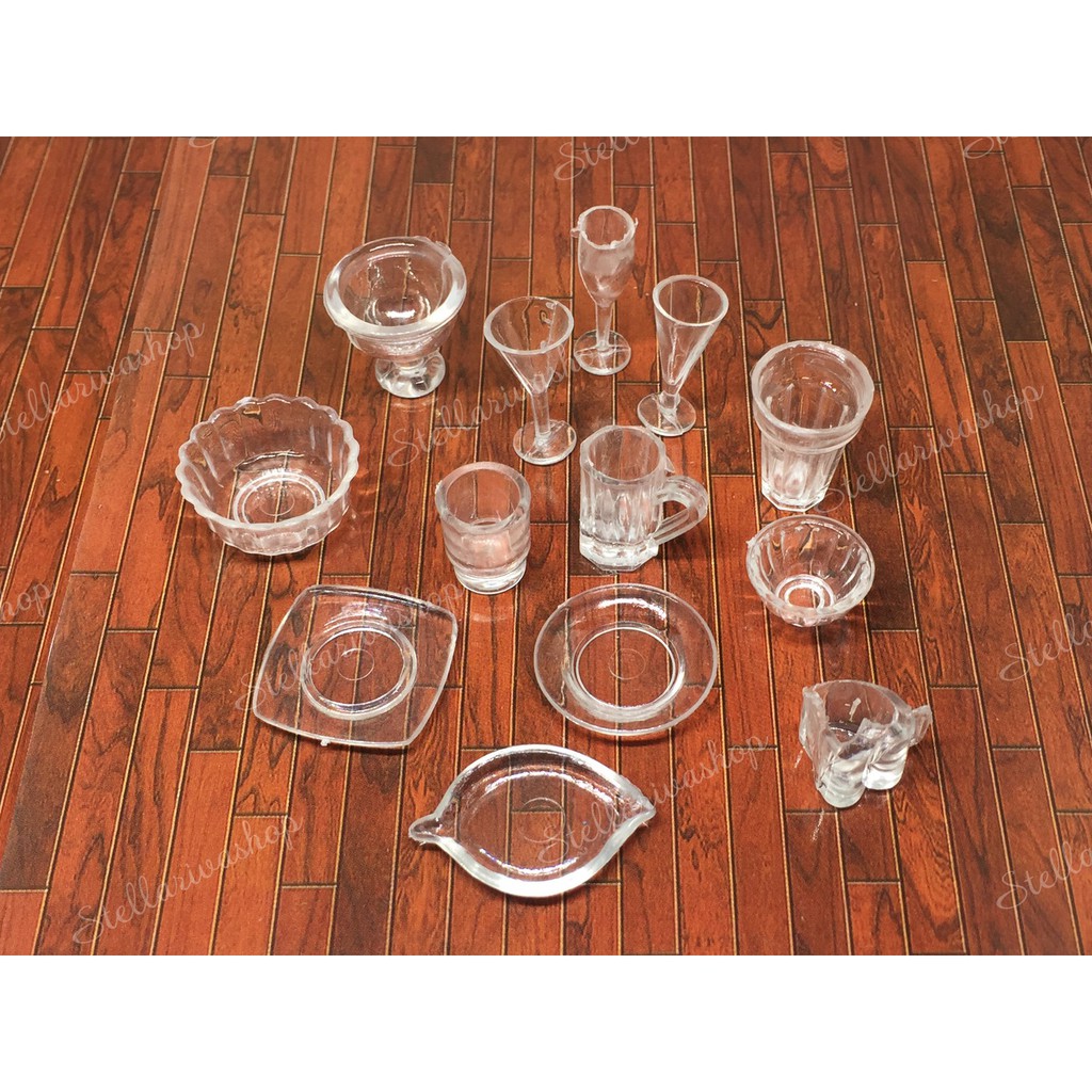 Mô hình chén, đĩa, ly vật dụng nhà bếp trang trí mô hình nhà búp bê, Doll house quà tặng trang trí