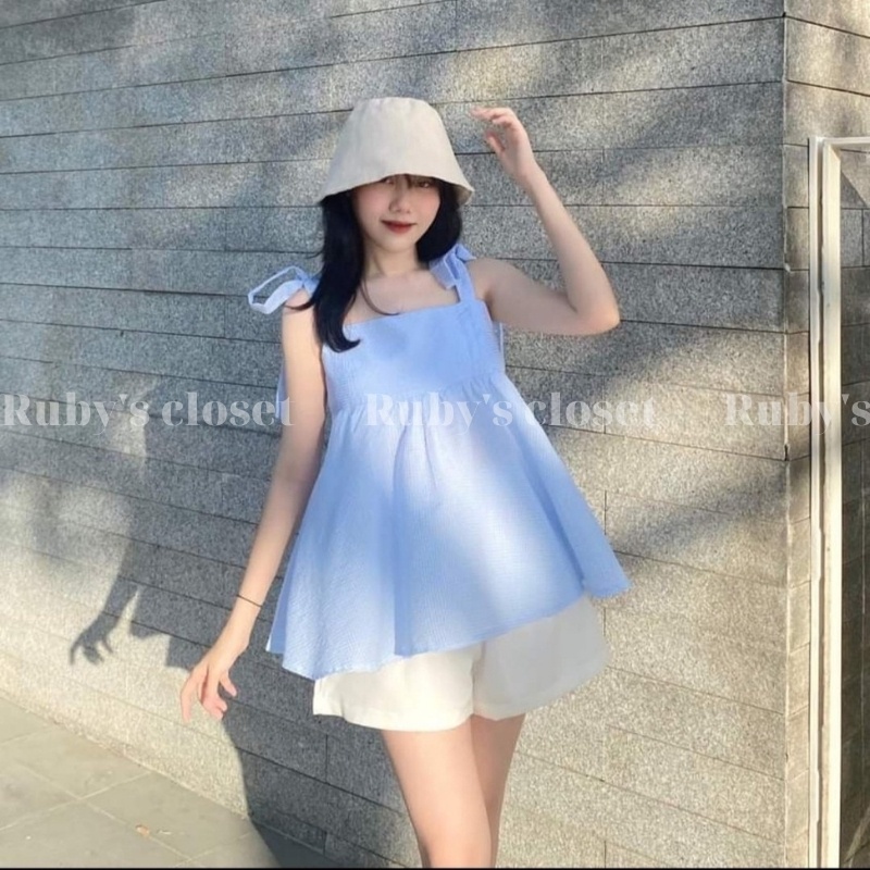 Set babydoll ulzzang nữ cá tính, Set đồ nữ đi chơi mùa hè gồm áo 2 dây nữ và quần short nữ cạp chun