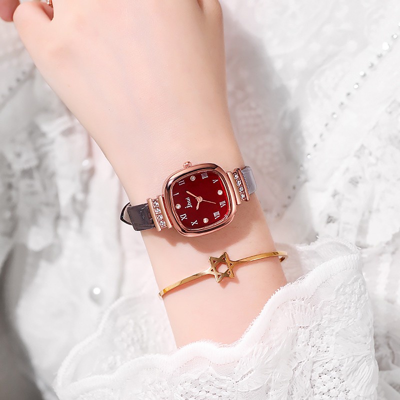 Đồng hồ thời trang nữ Jhui JHU0482 mẫu mới mặt chữ nhật dây da mềm êm tay đính đá sang trọng | BigBuy360 - bigbuy360.vn