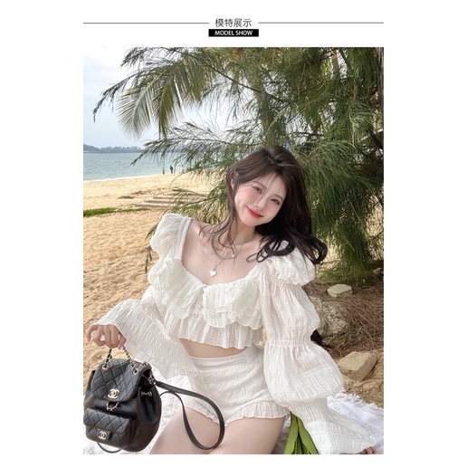 SÉT ÁO KIỂU TAY BỒNG NHÚN CROP+SHORT