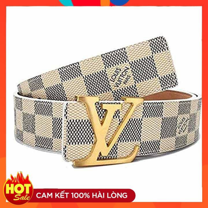 👑Dây Lưng Nam LV Viền Kẻ Caro Mặt Hợp Kim Vàng Sang Trọng cao cấp siêu bền