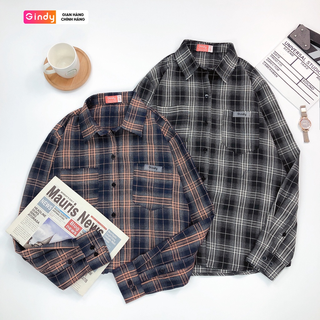 Áo Sơ Mi Nam Nữ GINDY Kẻ Sọc Caro Dài Tay Form Rộng Cổ Bẻ Phong Cách Xuân Hè Hàn Quốc A016 | BigBuy360 - bigbuy360.vn