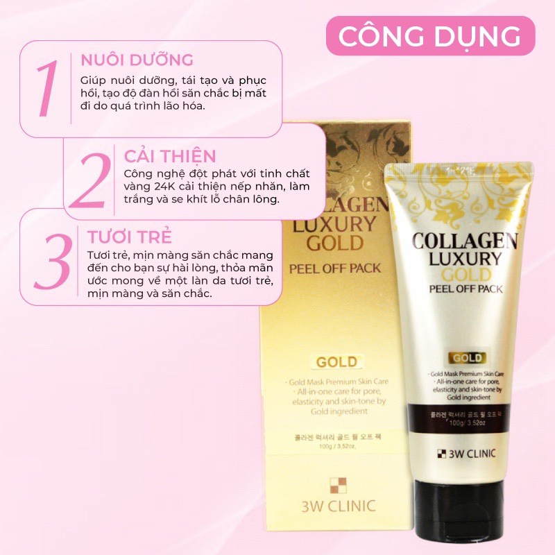 Mặt Nạ Lột Tinh Chất Vàng 24K 3W CLinic Collagen &amp; Luxury Gold Peel Off Pack 100g