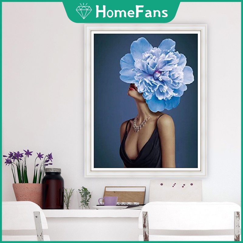 Bộ Tranh Đính Đá 5D Họa Tiết Cô Gái &amp; Hoa Độc Đáo Kích Thước 30x40cm Diy Dùng Trang Trí