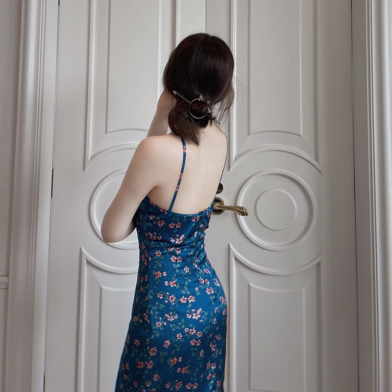 Đầm dây vải lụa in hoa phong cách cổ điển gợi cảm mùa hè nữ tính | BigBuy360 - bigbuy360.vn