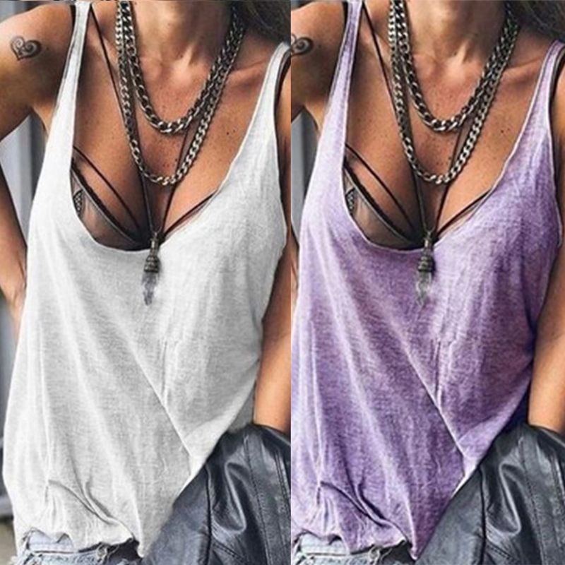 Áo Tank Top Sát Nách Cổ Thấp Dáng Rộng Màu Sắc Đơn Giản Thời Trang Quyến Rũ Cho Nữ