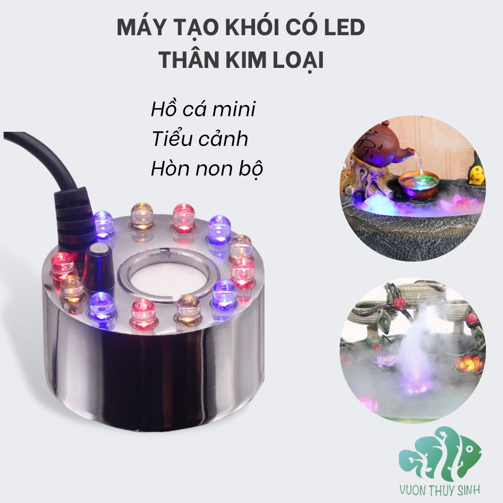 Máy tạo khói bể cá mini phun sương, đèn led đổi màu bằng kim loại chống rỉ trang trí tiểu cảnh, hòn non bộ, thủy sinh