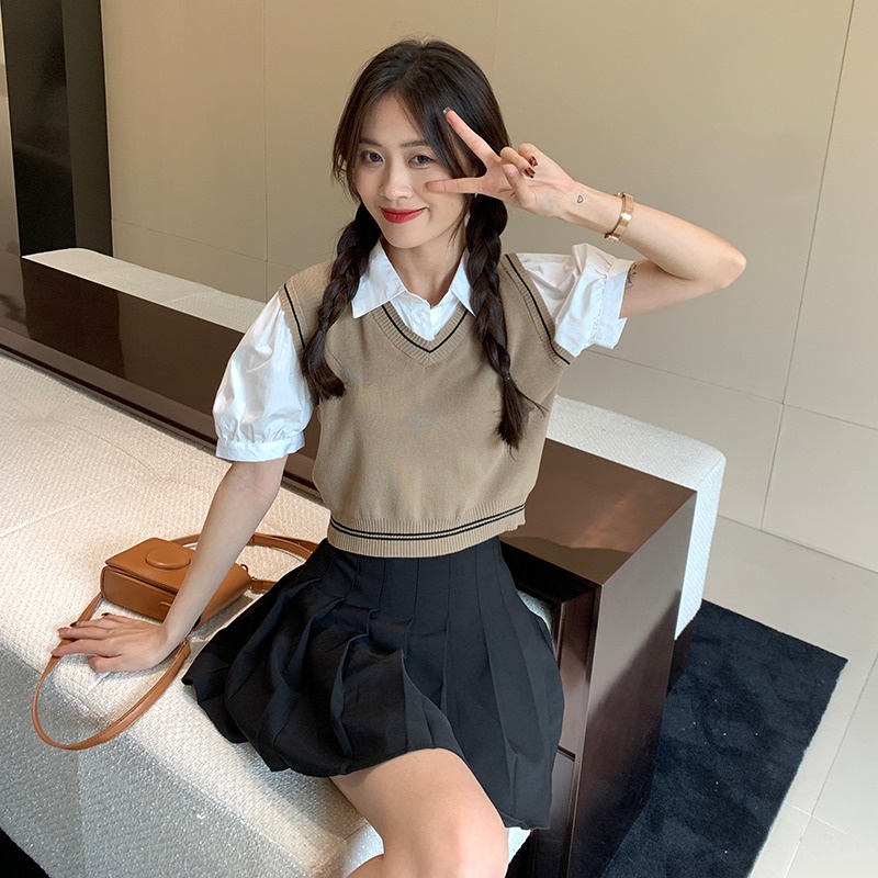 Áo Thun POLO Giả Hai Lớp Ngắn Tay Thời Trang Trẻ Trung