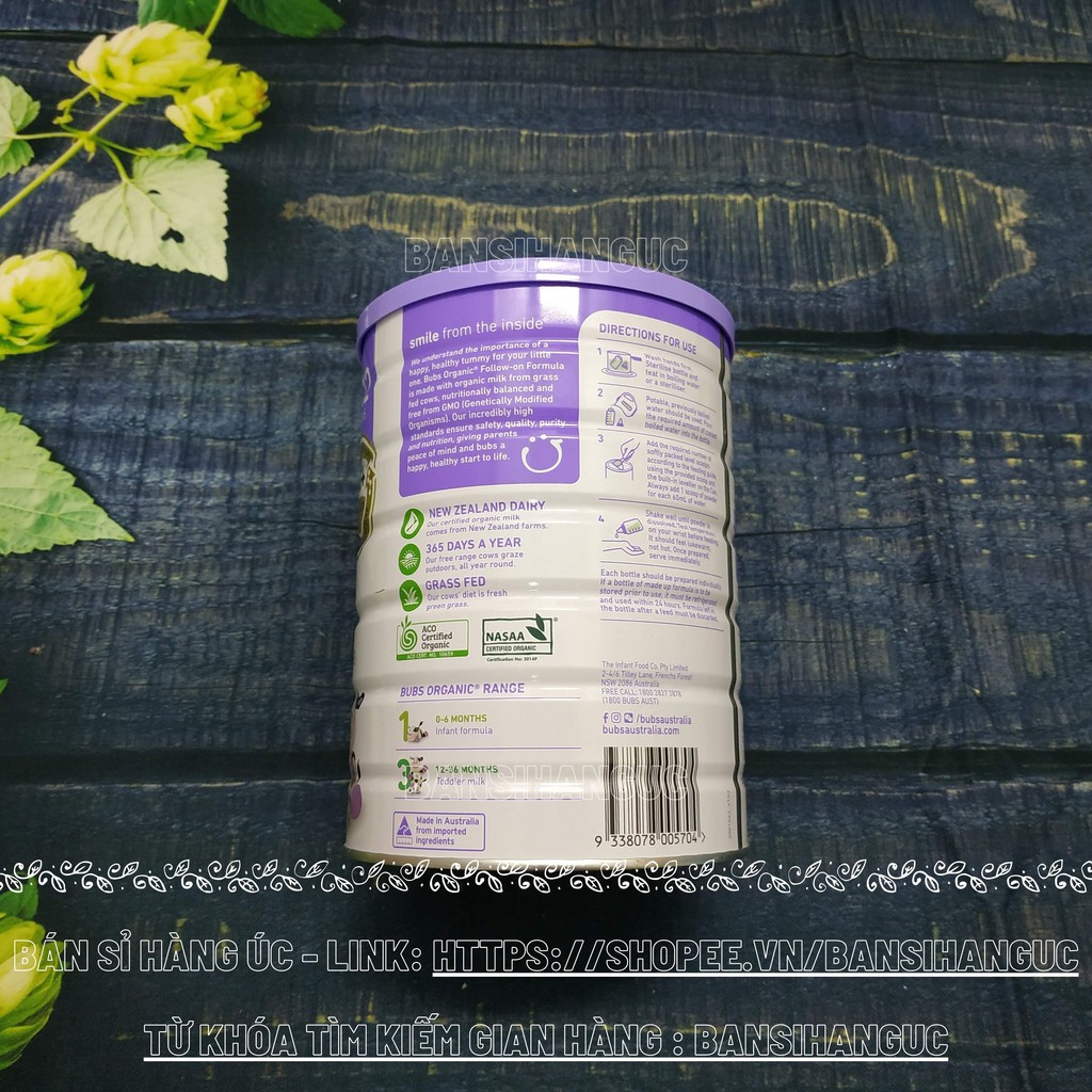 Sữa bò BUBS Organic 800g - số 2 (Hộp)