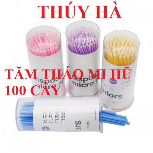 Tăm tháo mi hũ 100 cây màu ngẫu nhiên - dụng cụ nối mi - thúy hà