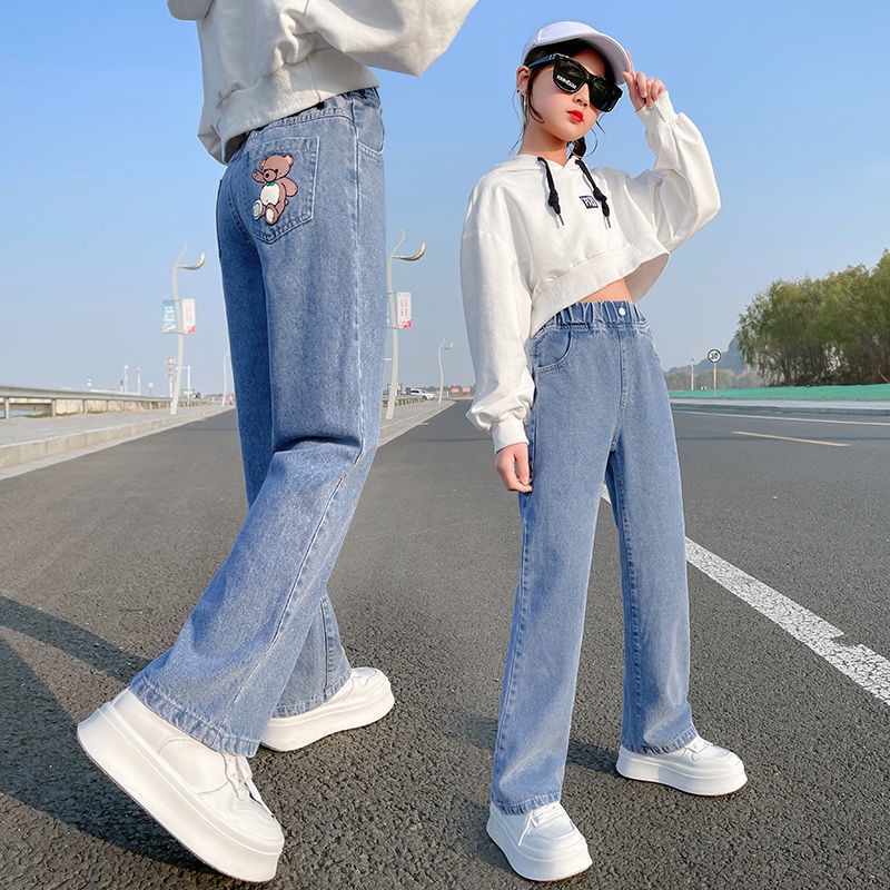 Quần jeans Dài Ống Rộng Phong Cách Thời Trang Xuân Thu Mới Dành Cho Nữ