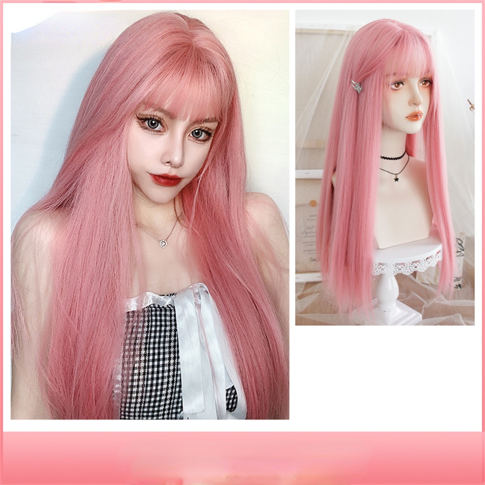 Bộ Tóc Giả Dài Thẳng Tự Nhiên Bằng Sợi Tổng Hợp Chịu Nhiệt Dùng Hóa Trang Cho Nữ