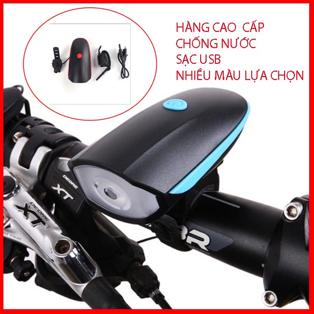 Đèn Xe Đạp Có Còi Sạc USB Chống Nước HJ7588