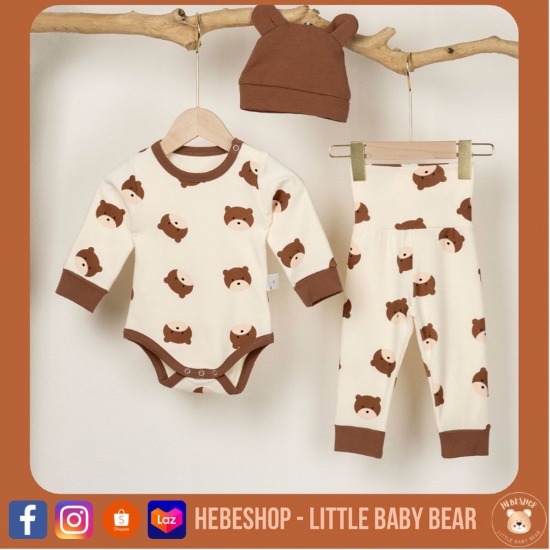 Set đồ bộ body chip, quần dài đồ ngủ hình gấu kèm mũ phong cách Hàn Quốc cực yêu cho bé trai bé gái ấm áp cho mùa đông