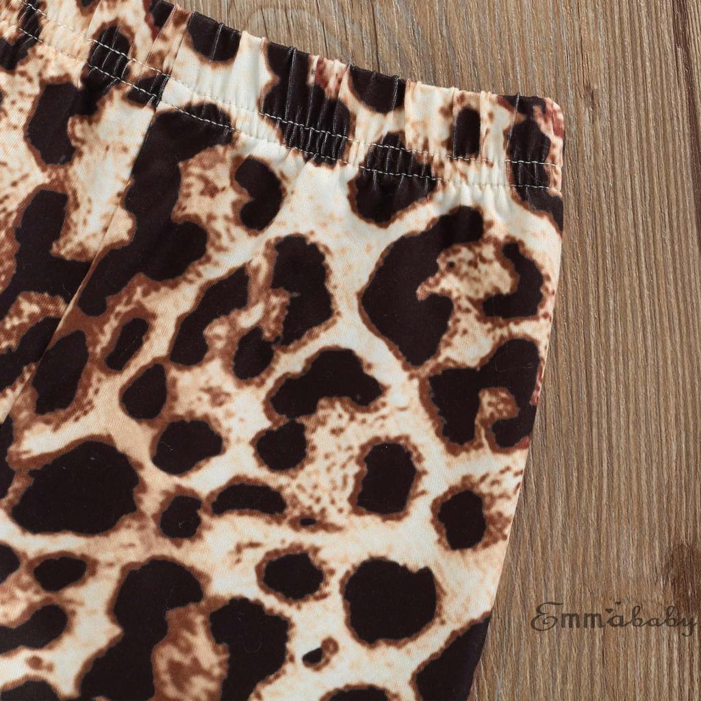 Áo Thun Tay Ngắn Và Quần Dài Ống Loe Họa Tiết Da Báo Cho Bé Gái