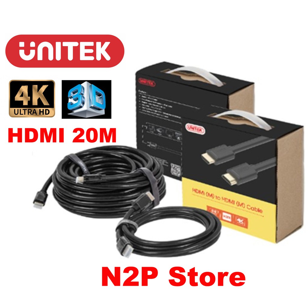 Dây cáp HDMI 20M UNITEK Ultra HD 4K &amp; 3D Y-C 144M (Hãng phân phối chính thức)
