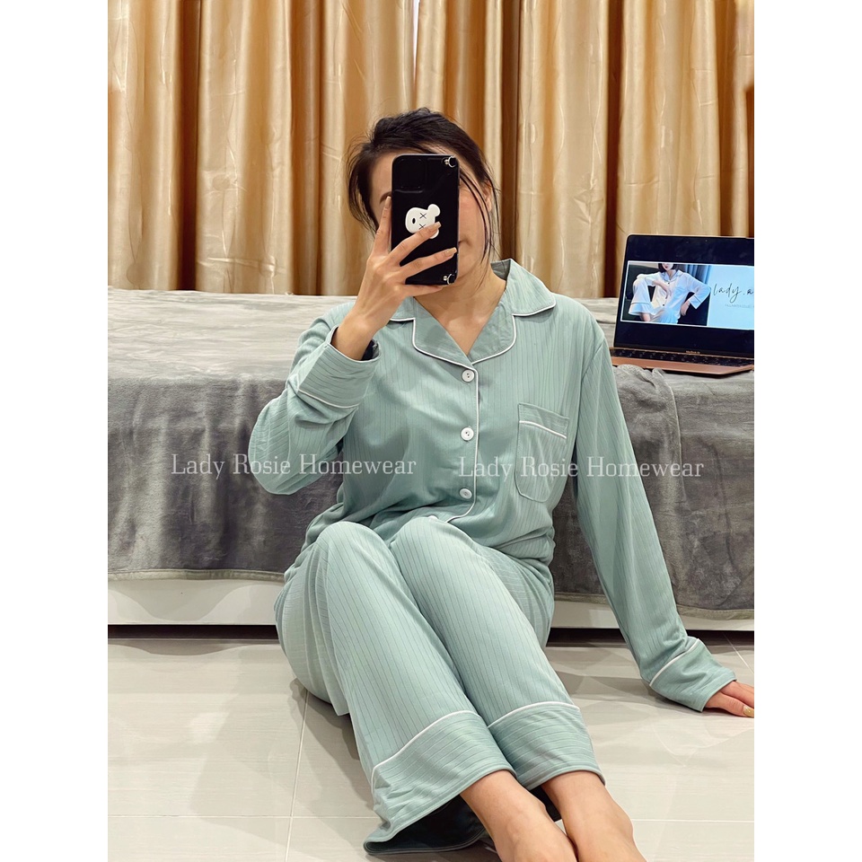Bộ ngủ pijama nữ dài tay nữ chất chất liệu 100% cotton màu XanhMint - bộ ngủ thu đông dài tay (có bigsize) | BigBuy360 - bigbuy360.vn