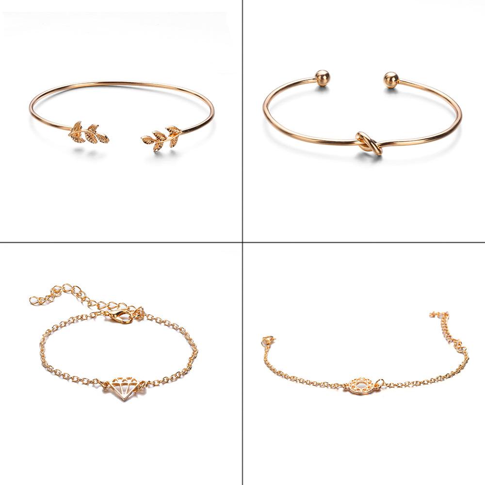 Bộ 4 Vòng Tay Hở Bằng Hợp Kim Hình Chiếc Lá / Thắt Nút Độc Đáo Thời Trang