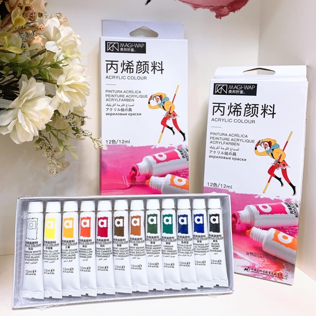 SET BỘT VẼ CỌ BẢN 12 MÀU -XIE dụng cụ mi&amp;nail❤️