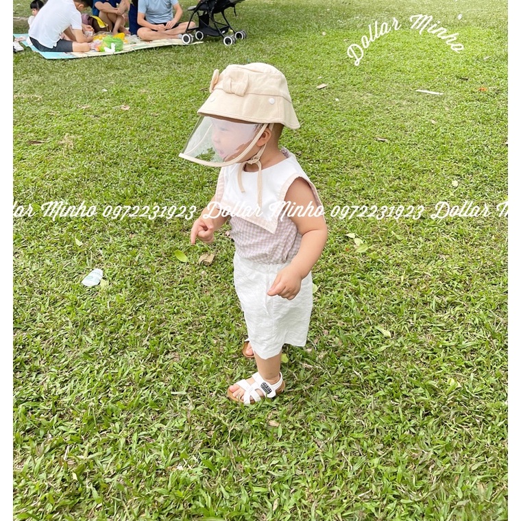 Mũ Chống Giọt Bắn Tai Gấu Vành Rộng Siêu Xinh Cho Bé 2m - 3y (tấm chắn có thể tháo rời)