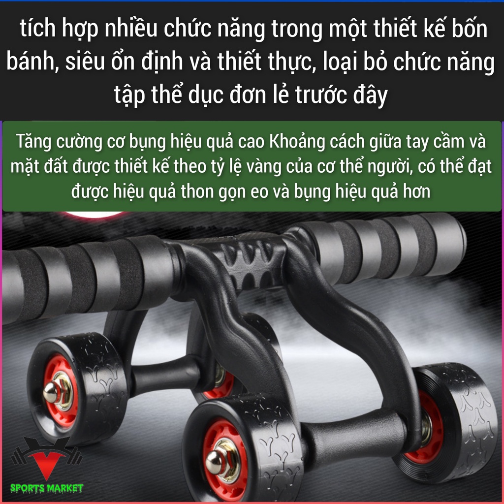 Con lăn tập cơ bụng, , con lăn tập bụng 4 bánh dành cho nam, nữ ,gym, yoga.