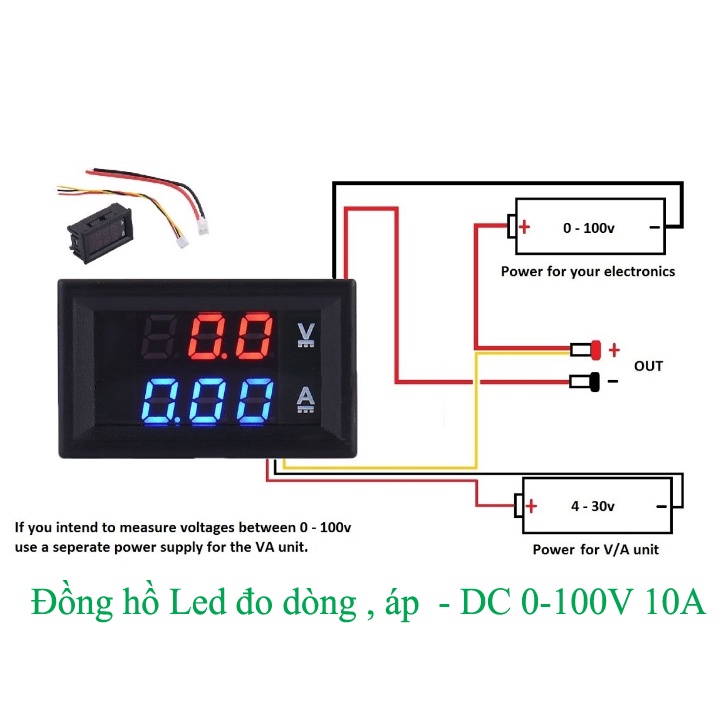 Đồng Hồ Led - Vôn kế điện tử 100V/10A 100V/100A - Vôn kế DC đo dòng và áp