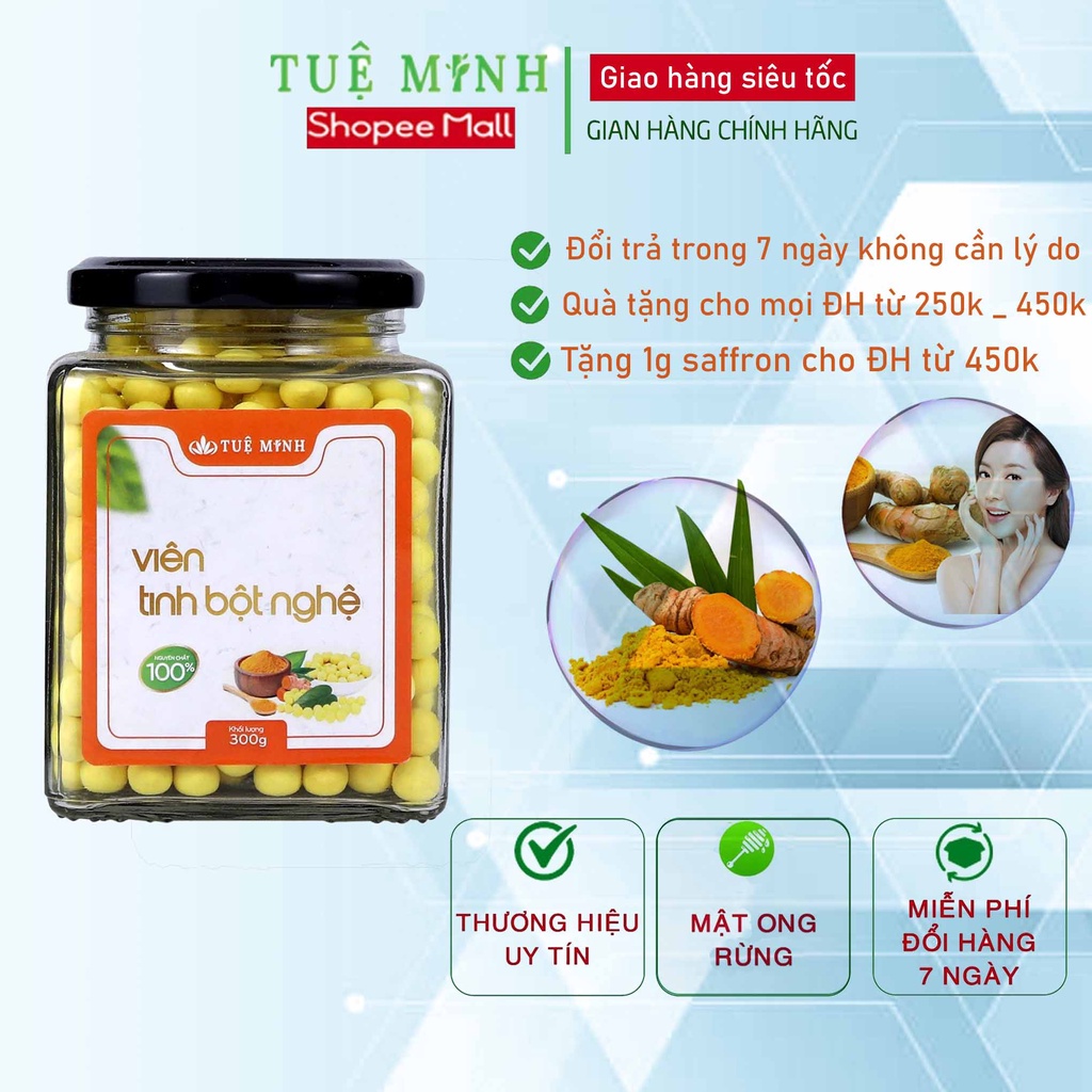 Viên tinh bột Nghệ Mật Ong Tuệ Minh Cao cấp lọ 300gr tiện mang đi làm, du lịch