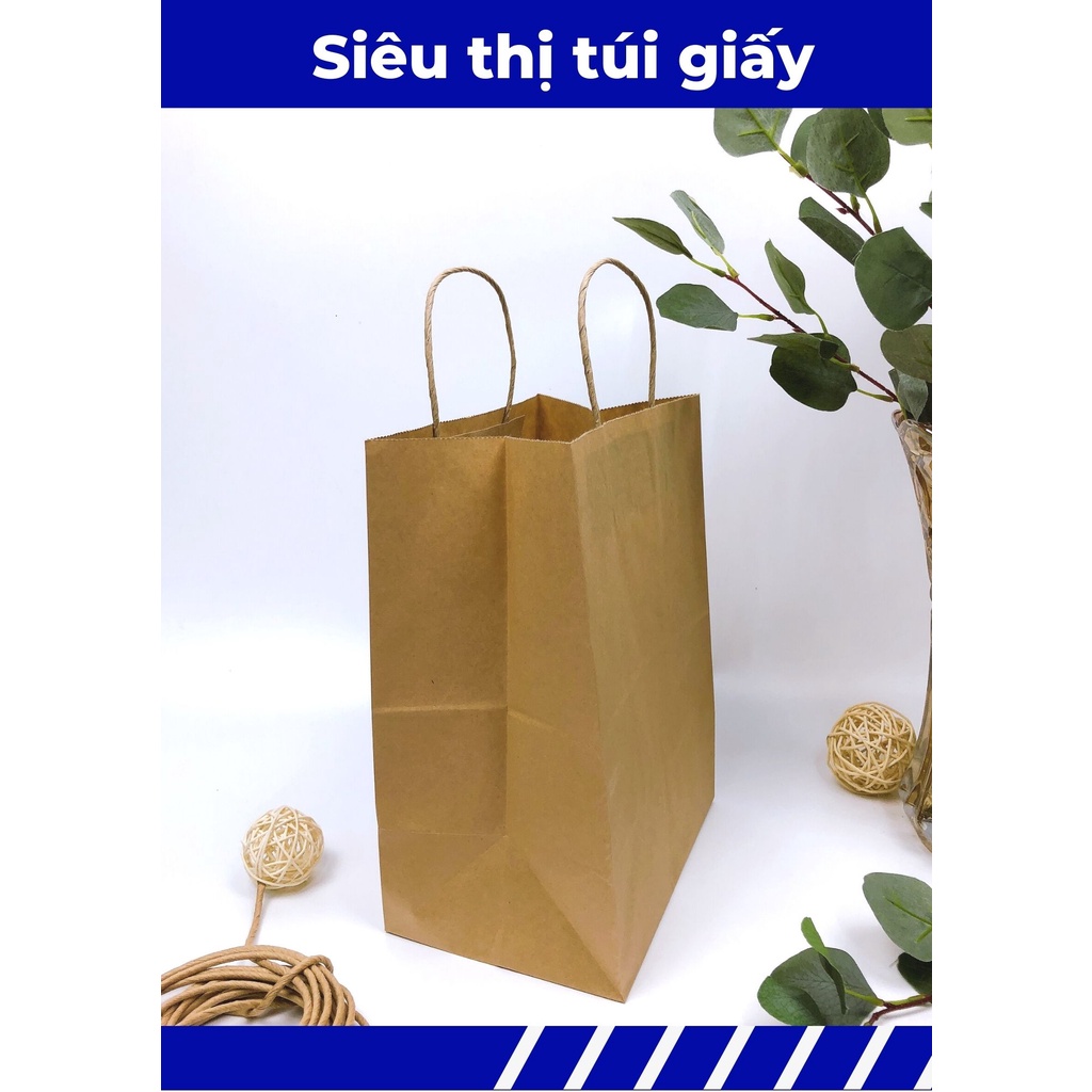 COMBO 50 CHIẾC TÚI GIẤY KRAFT S14: 21.5x15x30cm CÓ QUAI ( ẢNH THẬT)