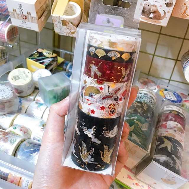 Băng dính trang trí washi tape mẫu nhũ hạc truyền thống Nhật Bản (3 set khác nhau)