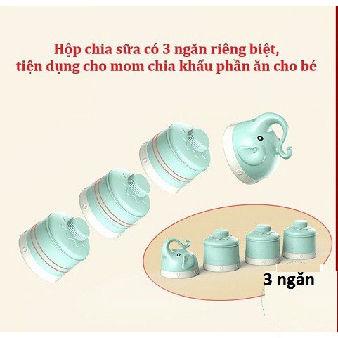 Hộp Chia Sữa Bột 3 Tầng Tiện Lợi Cho Bé, Khay Chia Thức Ăn 3 Ngăn Misuta Cao Cấp Loại 1