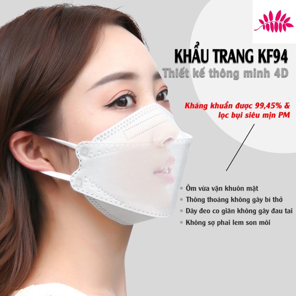 Hộp Khẩu Trang KF94,khẩu trang 4d 3d kháng Khuẩn, Chống Bụi, Màu Trắng - Đạt Các Chứng Chỉ ISO 13485, ISO 9001, CE, FDA