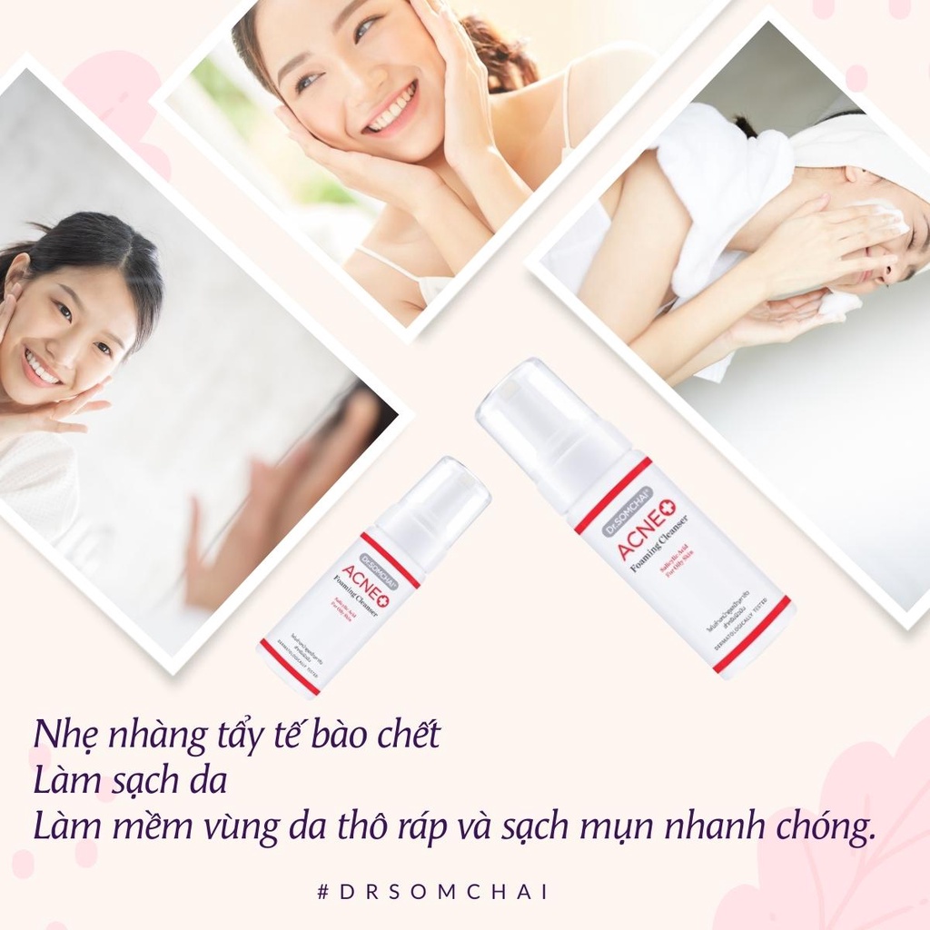 Bọt rửa mặt cho da mụn DR.SOMCHAI ACNE nhẹ nhàng tẩy tế bào chết và làm sạch da từ sâu bên trong giúp giảm mụn 150ml