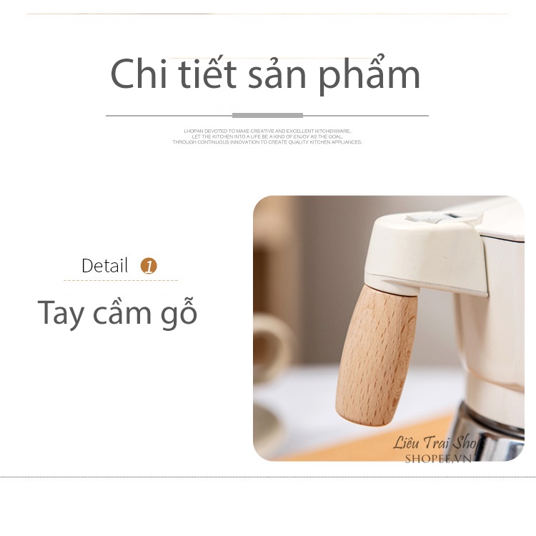 Ấm pha cà phê moka pot tay cầm gỗ phong cách Italy 3 cup 150ml