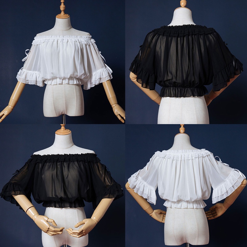 Áo Kiểu Chất Chiffon Tay Lỡ Phối Nơ Phong Cách Lolita