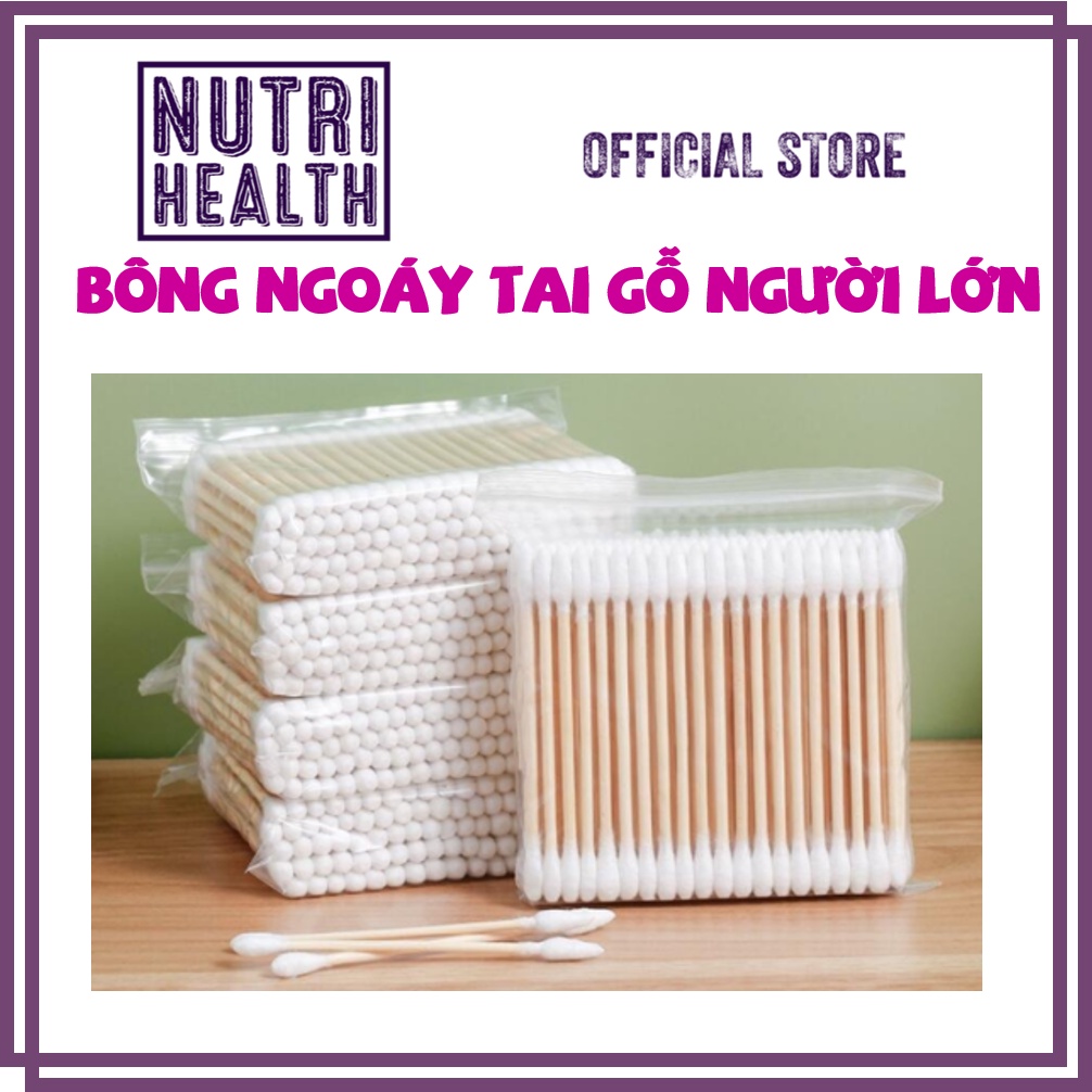 Tăm bông ngoáy tai người lớn, que ngoáy tai thân gỗ, bông lấy ráy tai túi 100 cây