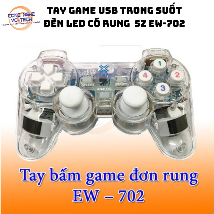 Tay Game Đơn USB Trong Suốt Đèn Led, Có Rung Senze SZ EW-702-Hàng chính hãng, SIÊU BỀN,ĐẸP,NHẠY