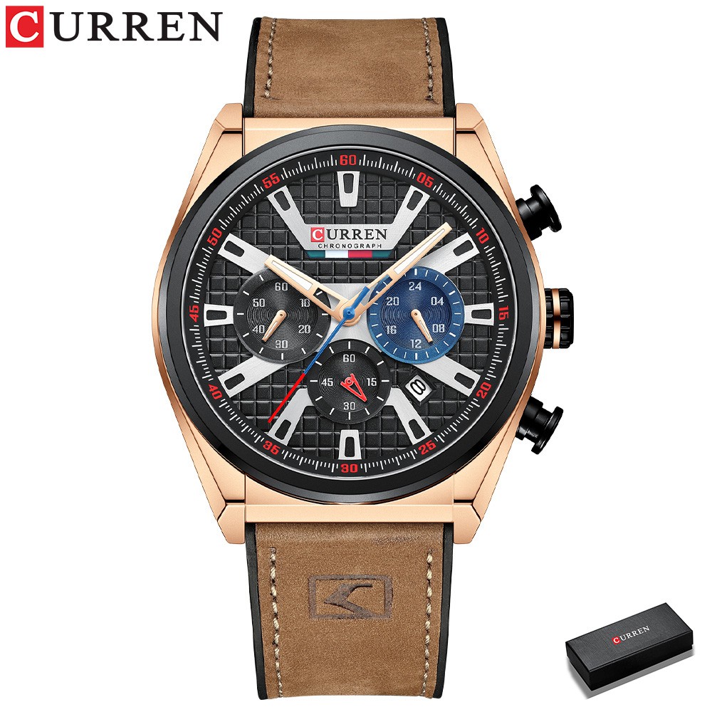 CURREN Fashion Date Quartz Men Watches Top Brand Luxury Leather Sport True three-eye timing Waterproof 8392B