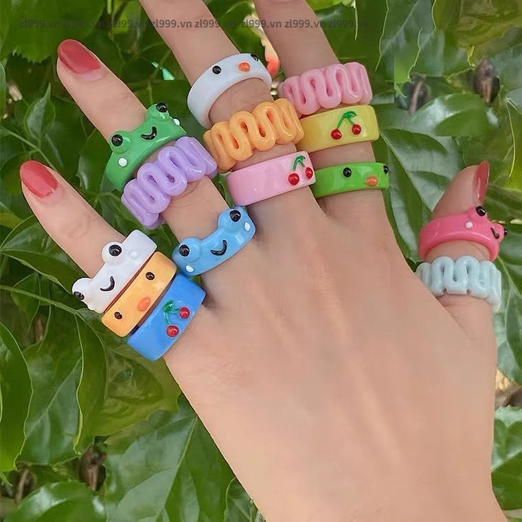 Nhẫn Hình Chú Ếch Dễ Thương Màu Kẹo Ngọt Cho Nam Và Nữ
