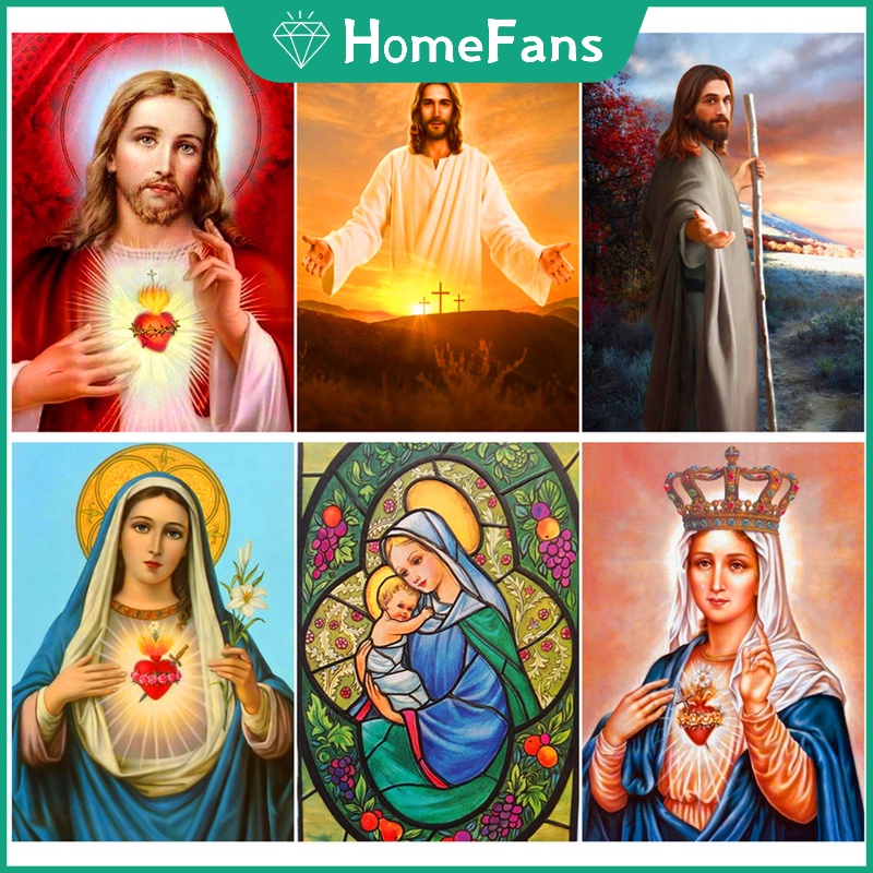 Bộ tranh đính đá 5D họa tiết chúa Jesus/Virgin độc đáo kích thước 30X40CM DIY dùng trang trí nhà cửa