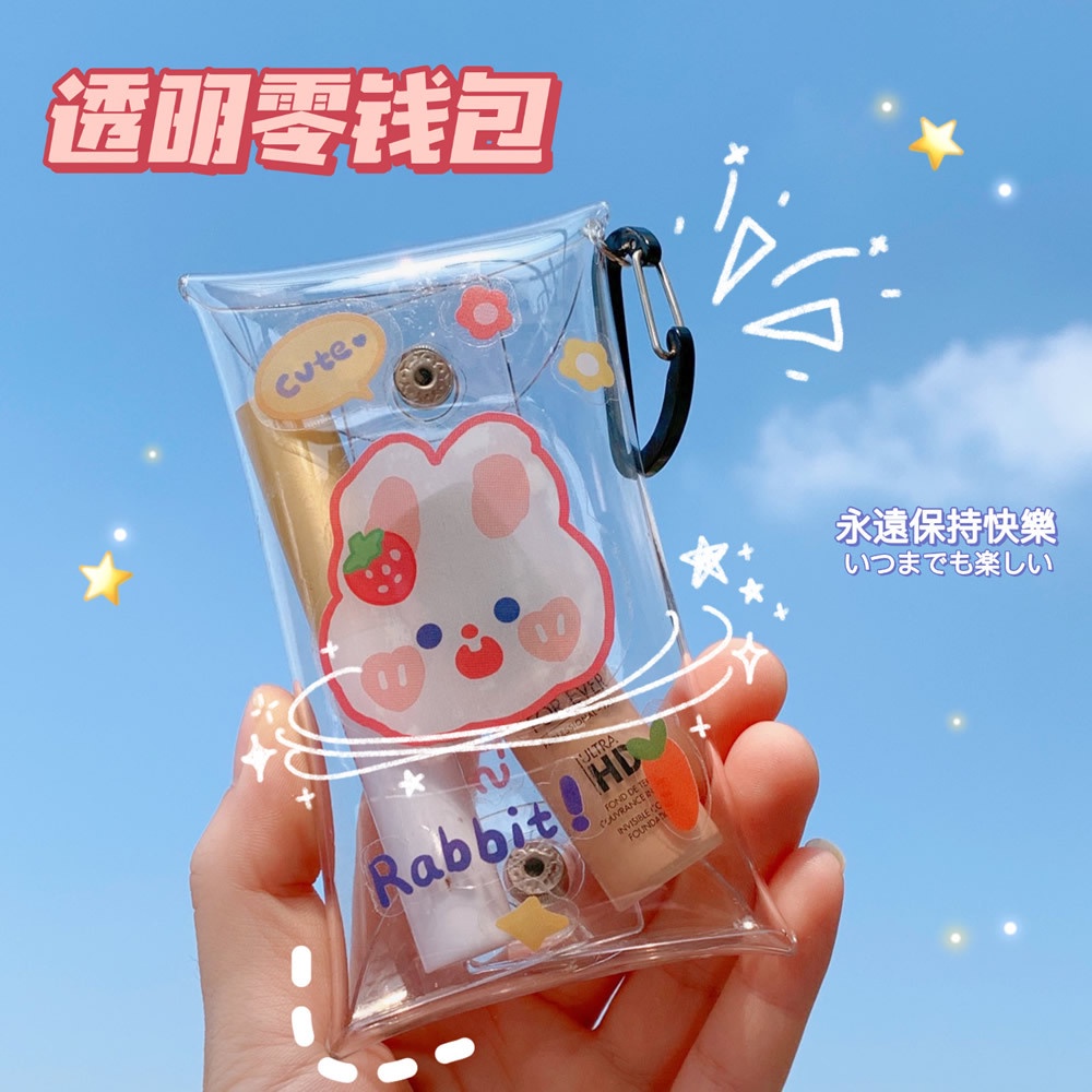 Bóp ví mini trong suốt kèm móc khóa sticker trang trí dễ thương độc lạ treo balo túi xách