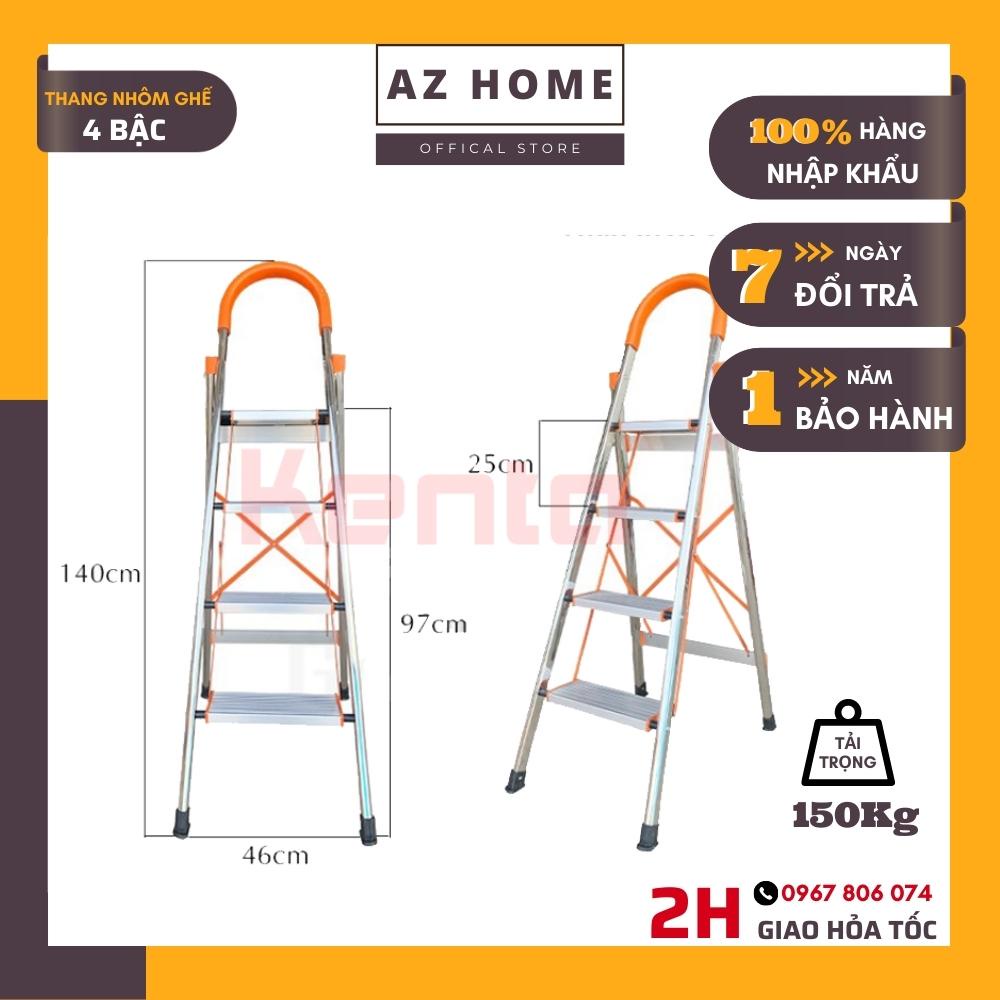 Thang Nhôm Ghế Tay Vin 4 Bậc ( bậc cao 90cm ) Khung Sườn Inox Bản To Hàng Nhập Khẩu, Có Quay Video Thực Tế, BH 24 Tháng