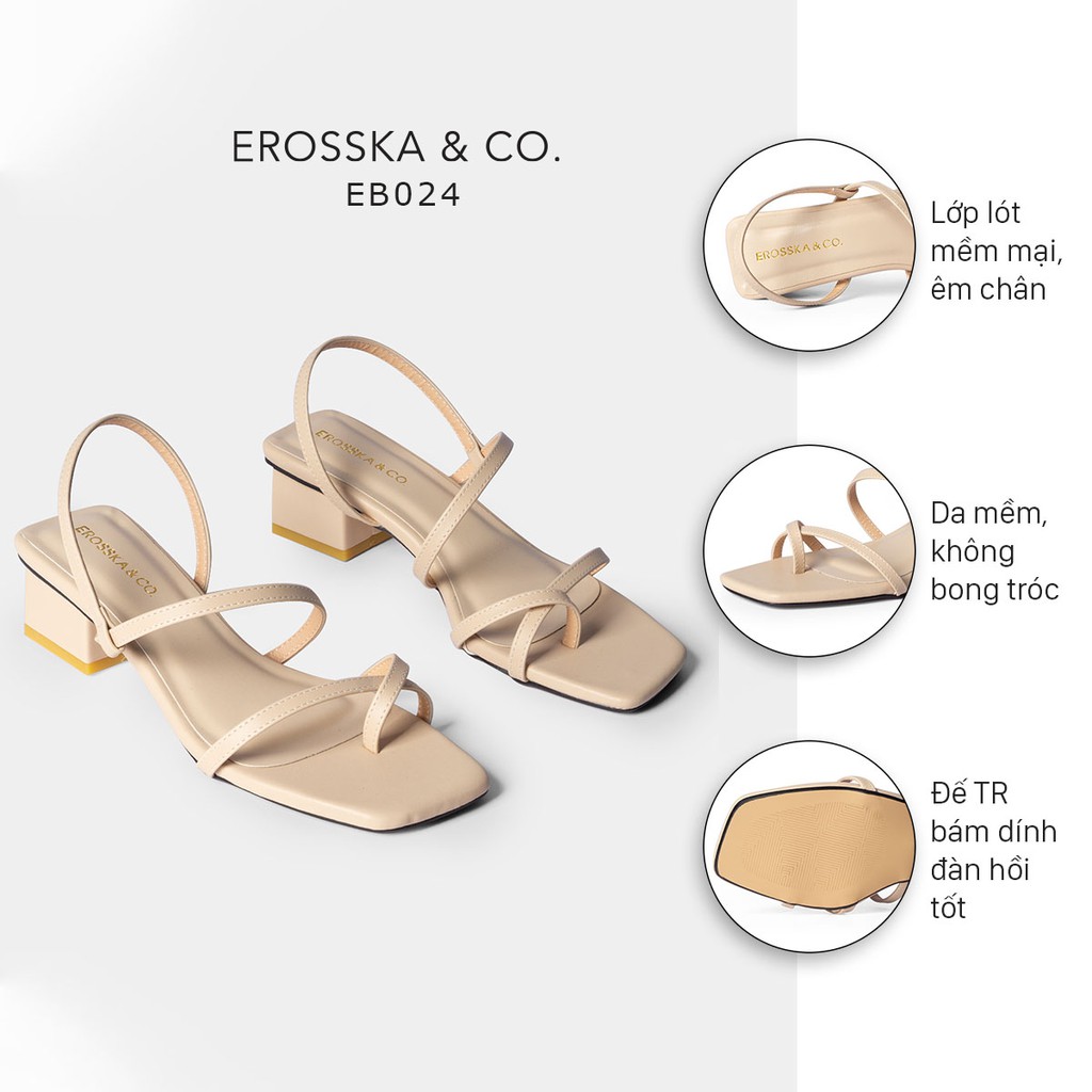 [Mã WABRTL3 -10% đơn 250K]Sandal nữ xỏ ngón dây mảnh thời trang Erosska cao 5cm màu kem _ EB024