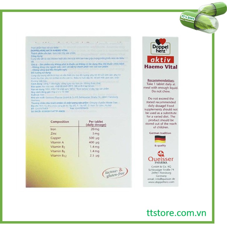 Aktiv Haemo Vital DoppelHerz (Hộp 30 viên) - Bổ sung sắt [Heamo vital]