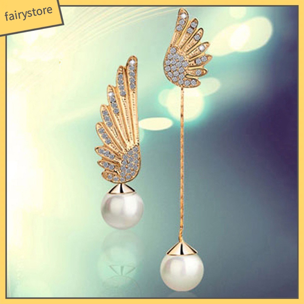 Bông Tai Hình Đôi Cánh Đính Đá Và Ngọc Trai Nhân Tạo Thời Trang