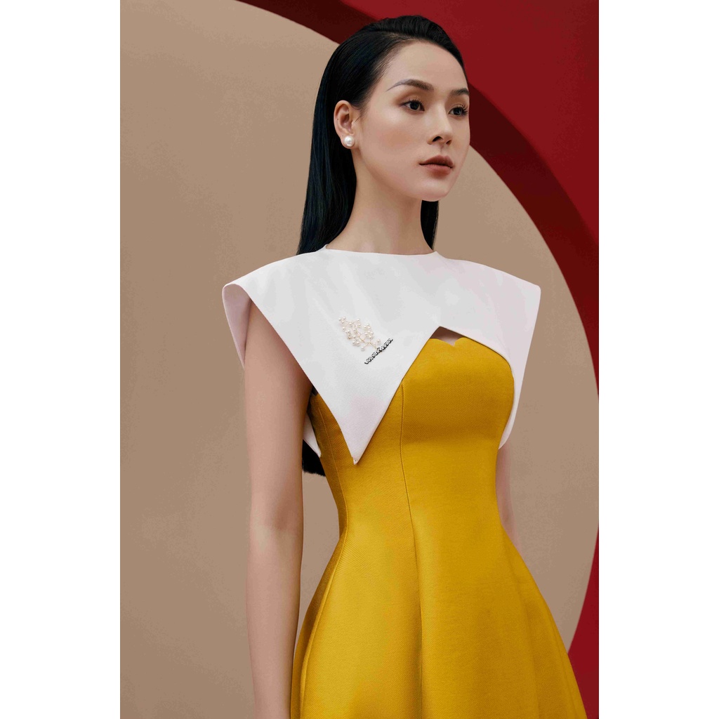 Váy gạo vàng phối trắng Oleta Woven Dress