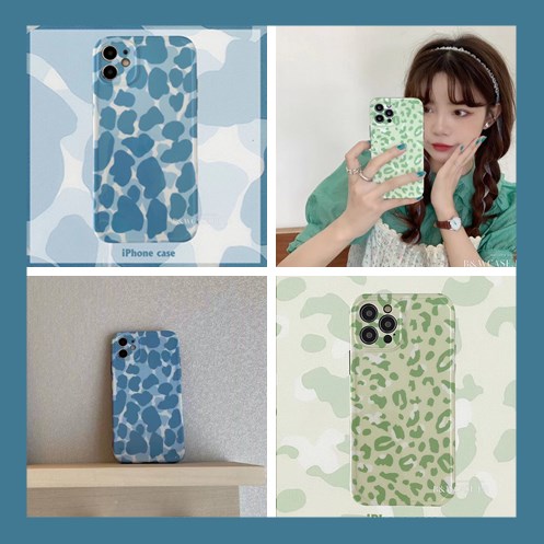 Fashion Matcha Green Blue Leopard Print Phone Case For iPhone 12 11 Pro Max IX XS Max XR i7 i8 Plus Cases Full Soft IMD Cover