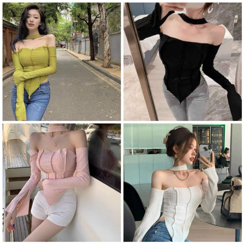 Áo trễ vai kèm vòng cổ hàng QC